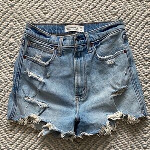 Abercrombie & Fitch Ultra High Rise Light Blue Distressed Jean Shorts